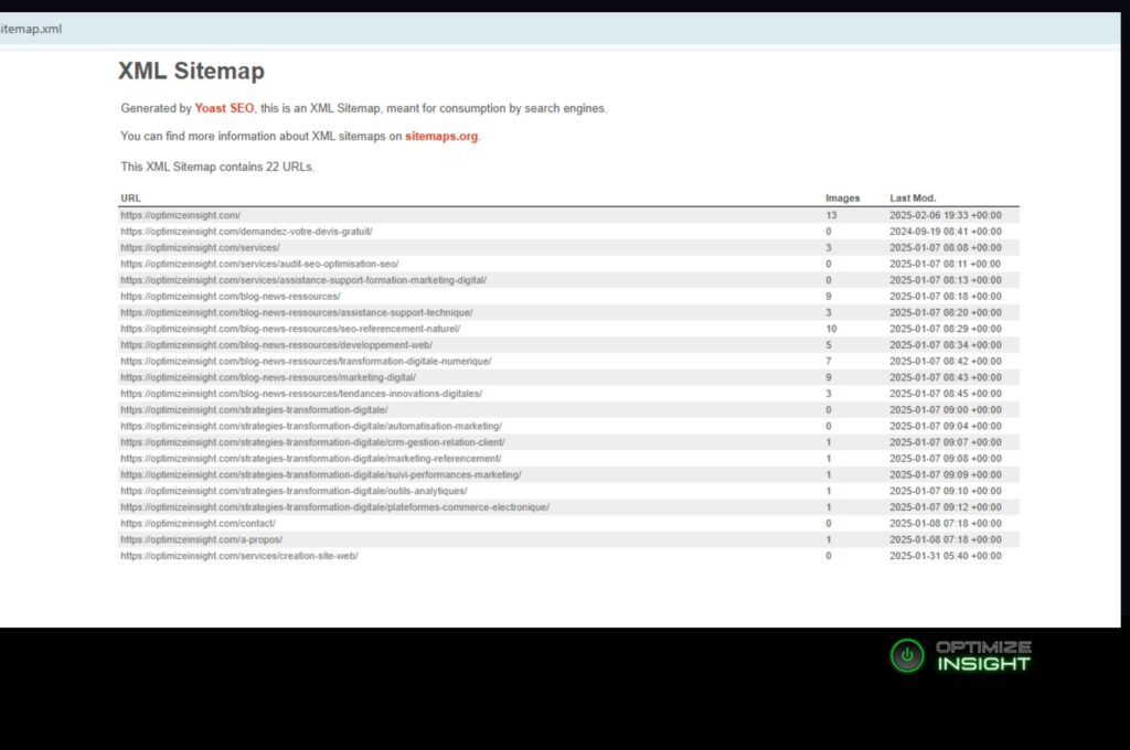 SEO et transformation digitale exemple de sitemap